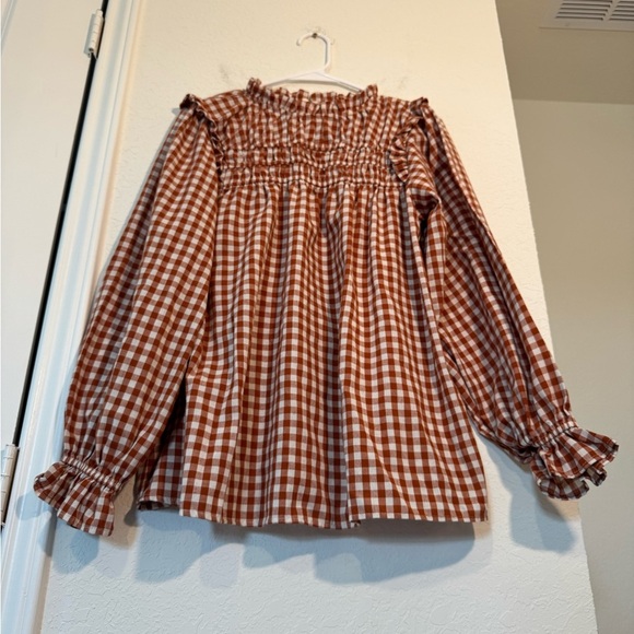 Haptics by Holly Harper Gingham Top Rust Autumn Smocking Adorable Size Small - Picture 3 of 9